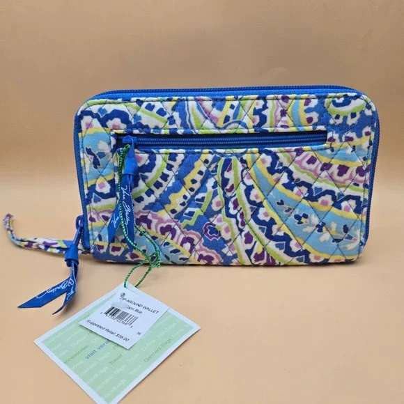 Vera Bradley Zip-Around Wallet Capri Blue Paisley Quilted Cotton Wristlet NEW - Picture 2 of 15